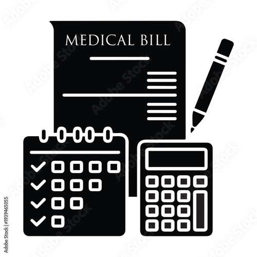 Medical Bill Calculation and Payment Planning with Calendar, Calculator and Pencil