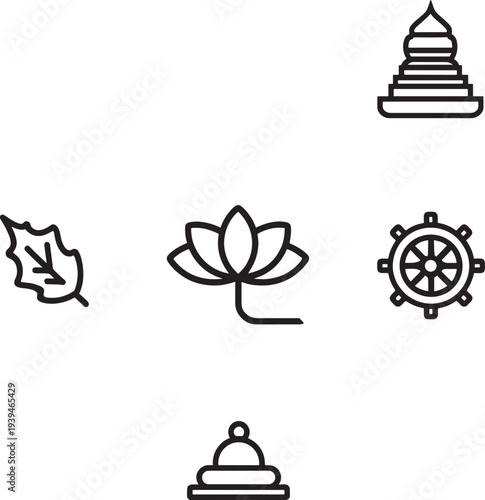 Black White Line Religious Symbols Including Zen Spiritual Vector Illustration Design