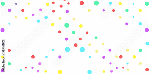 Colorful polka dots scattered across a bright white background