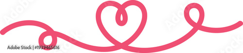 Vibrant pink heart shaped ribbon on white background
