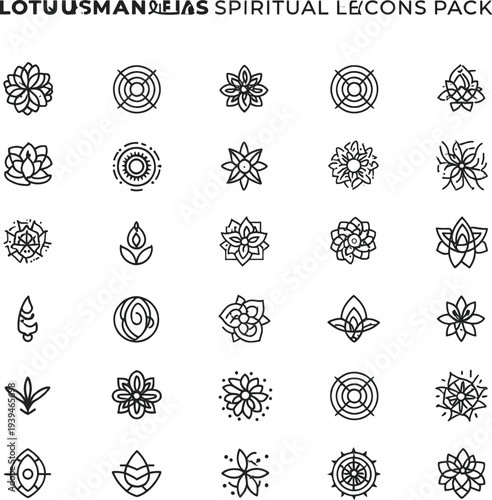 Black White Mandala Spiritual Symbols Set Zen Spiritual Vector Illustration Design