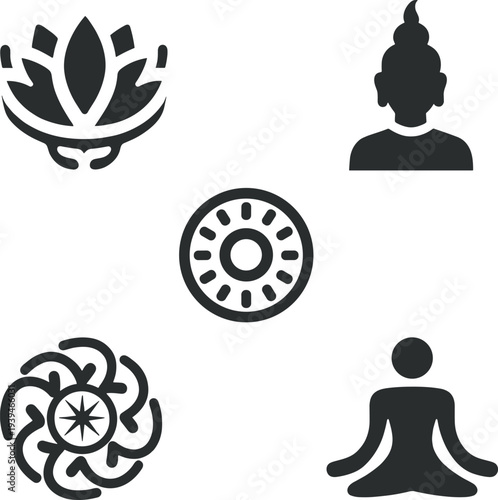 Black White Buddha Meditation Lotus Flower Zen Spiritual Vector Illustration Design