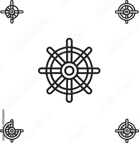 Black White Ship Steering Wheel Compass Zen Spiritual Vector Illustration Design