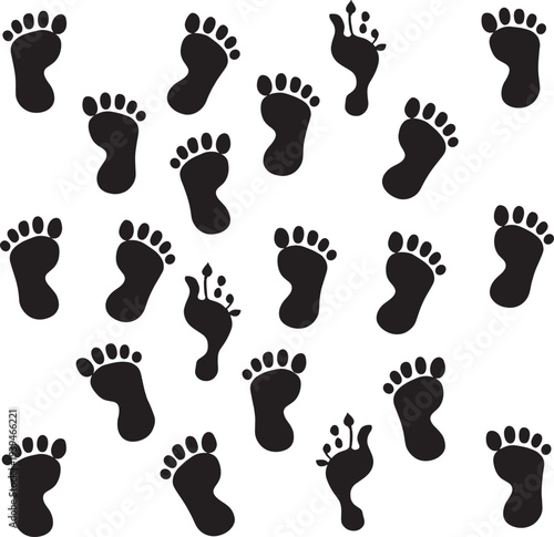 Black Footprint White Background Footprints Zen Spiritual Vector Illustration Design