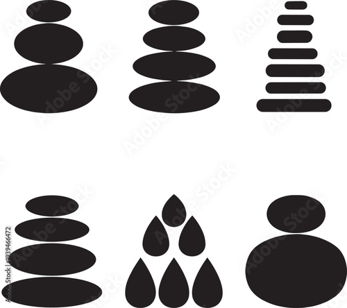 Black Stacked Round Stones Droplets Silhouette Zen Spiritual Vector Illustration Design