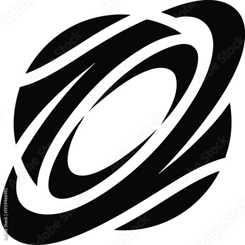 Abstract planet with rings and orbital paths minimalist vector icon