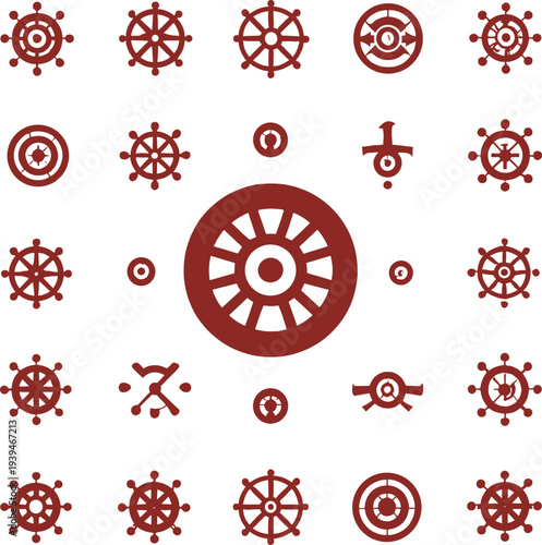 Red Maritime Helm Symbols Repeating Nautical Zen Spiritual Vector Illustration Design