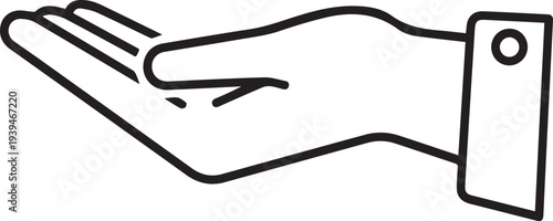 A simple black and white line art drawing depicts an open hand gesture suggesting giving or receiving.