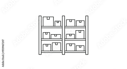 Flat illustration of shelving unit with storage boxes isolated on white background