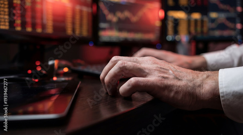 Trader working at a computer during a stock market crash and financial crisis