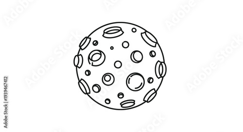 Black and white moon illustration with craters and spots in flat design style isolated on white background