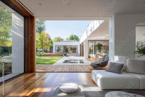 Wallpaper Mural Modern Luxury Home Interior with Open-Concept Living Space and Expansive Backyard View. Torontodigital.ca