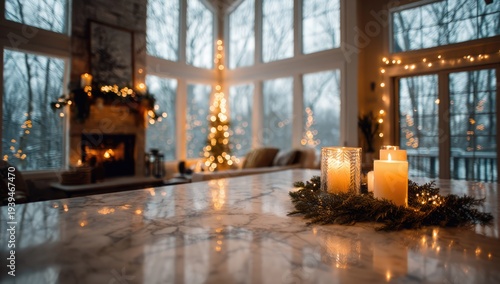 Wallpaper Mural Cozy Christmas Living Room with Fireplace, Candles, and Decorated Tree. Torontodigital.ca