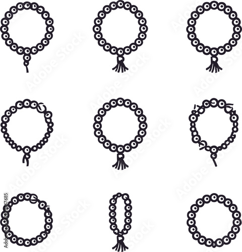 Black White Circular Bead Necklaces Tassels Zen Spiritual Vector Illustration Design