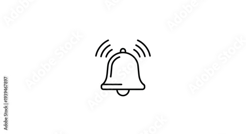 Minimalist bell icon symbol with sound waves flat vector isolated on white background