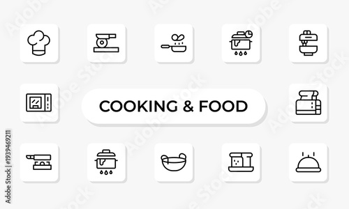 Cooking and Food Line Icon Set – Professional Minimal Kitchen, Restaurant and Grocery Outline Icons Collection, Modern Editable Vector Symbols