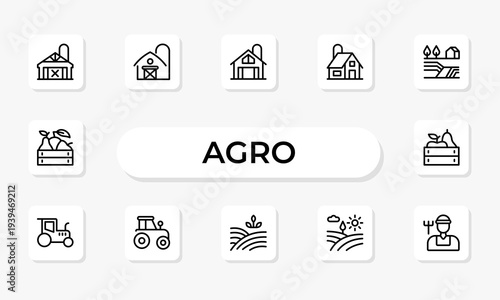 Agro and Farming Line Icon Set – Gardening, Harvest and Agriculture Outline Icons Collection with Editable Stroke Vector Symbols