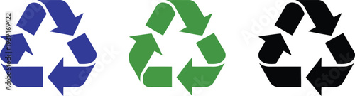 Recycling symbols in blue green and black for eco friendly business concepts