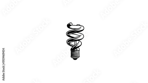Hand-drawn sketch of a spiral energy-saving light bulb. Eco-friendly electric lamp for sustainable power and green technology concept.