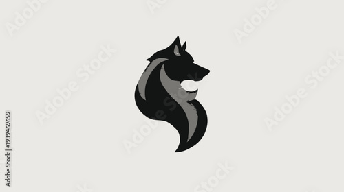 Modern stylized wolf head illustration in profile, featuring a sleek and strong graphic design. Minimalist wild nature power icon.