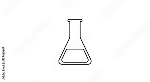 Minimalist black line drawing of an Erlenmeyer flask isolated on white background