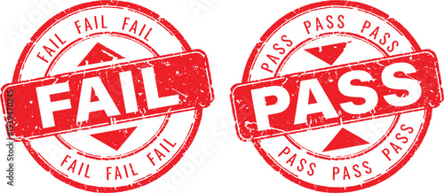 Fail and pass red rubber stamp set with grunge texture for exam and quality control