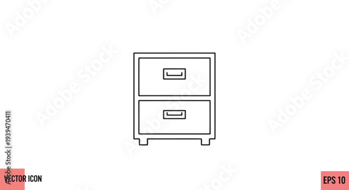 Minimalist flat vector design of a two-drawer filing cabinet isolated on white background