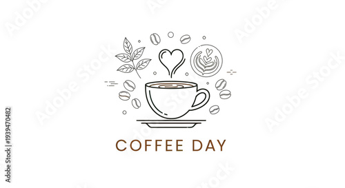 Coffee Cup Illustration with Heart Shaped Steam.