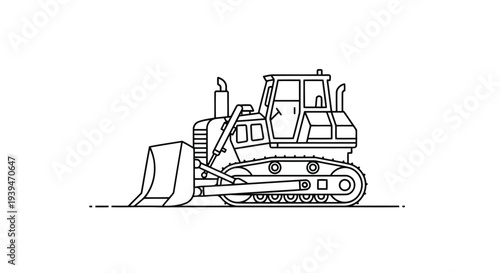 Bulldozer construction vehicle side view line art illustration isolated on white background