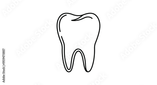 Minimalist black line drawing of a tooth icon symbol isolated on white background