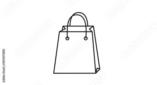 Minimalist black line drawing of a shopping bag isolated on white background