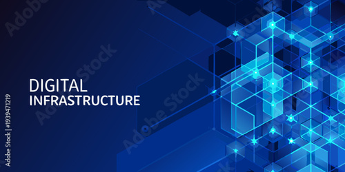 Abstract digital infrastructure background with glowing geometric patterns