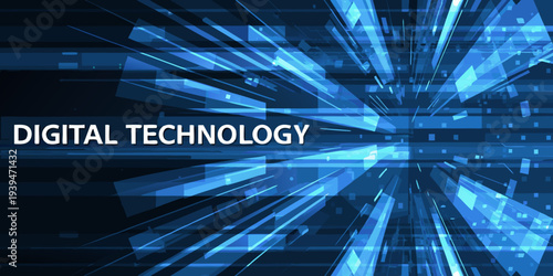 Abstract digital technology background with radiating blue light effects