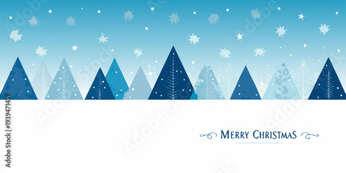Winter landscape with stylized trees and falling snowflakes christmas greeting