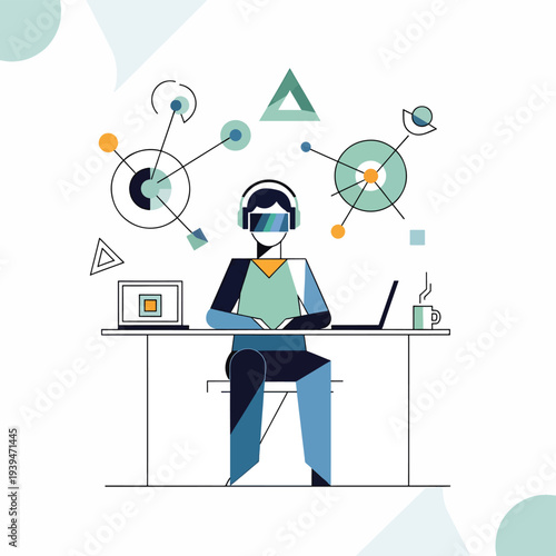 Man Working with Virtual Reality Headset