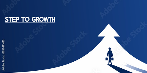 Step to growth a person climbing an arrow shaped path upwards