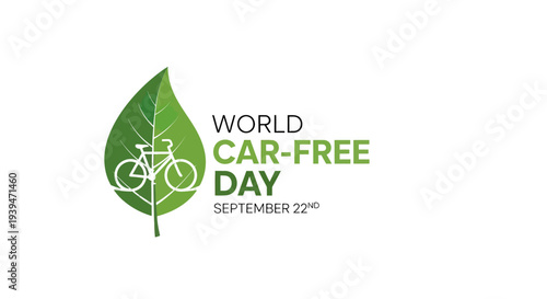 Green Leaf with Bicycle Illustration World Car Free Day.