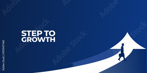 A businessman climbs an arrow pointing upwards symbolizing growth