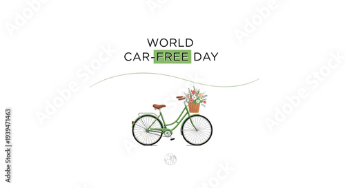 Green Bicycle with Flowers World Car Free Day.