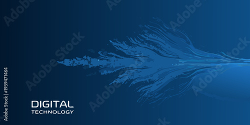 Abstract digital flow with a gradient blue color scheme and text