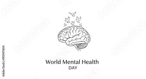 Human Brain Illustration for Mental Health Awareness.