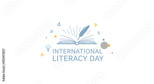 International Literacy Day Open Book Illustration.