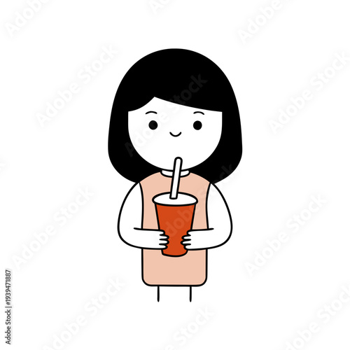 Vector illustration of a woman holding a drink with a straw