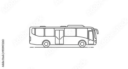 Side view of a modern city bus in flat line art style isolated on white background