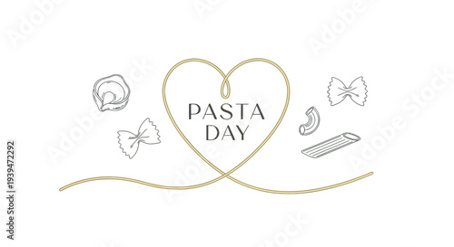 Pasta Day Heart Illustration with Bow.