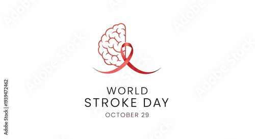 Red Ribbon and Brain Illustration for Stroke Awareness.