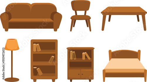 Essential Home Furniture Set with Sofa Bed Chair Table and Storage Shelves for Living Room and Bedroom Interior Design