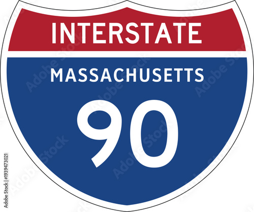 Interstate 90 (MA) I-90 US Interstate Highway Route Shield Badge Vector