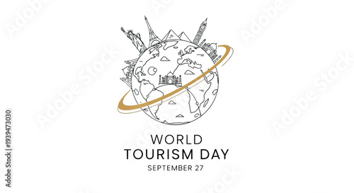 World Tourism Day Illustration with Globe Icon.