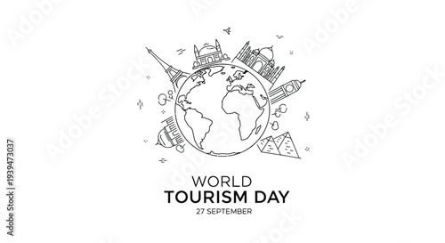 World Tourism Day Illustration with Globe Iconography.